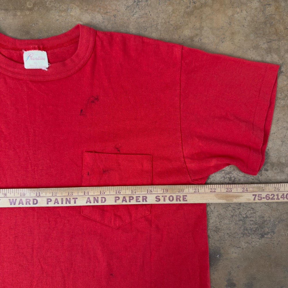 Vintage‎ Prentiss Red Pocket T-Shirt XL Made in USA Mounted Collar Cotton Blend - Picture 4 of 6